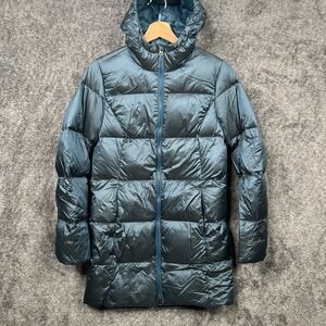 Eddie Bauer Jacket Womens Small Blue Luna Peak Down Parka Hooded EB550 Fill